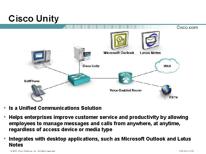 Cisco Unity • Is a Unified Communications Solution • Helps enterprises improve customer service