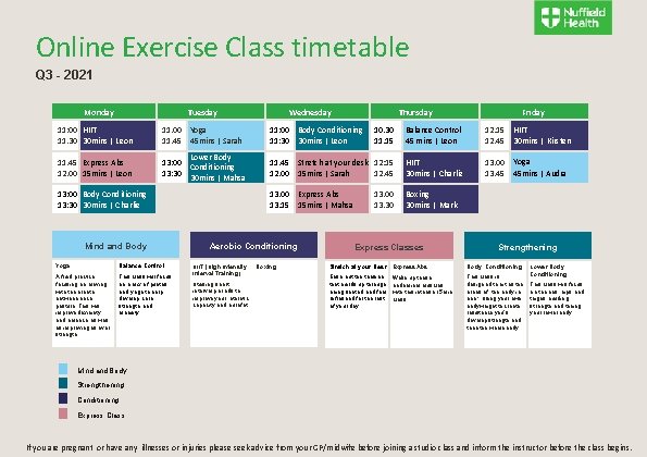Online Exercise Class timetable Q 3 - 2021 Monday Tuesday Wednesday Thursday Friday 11: