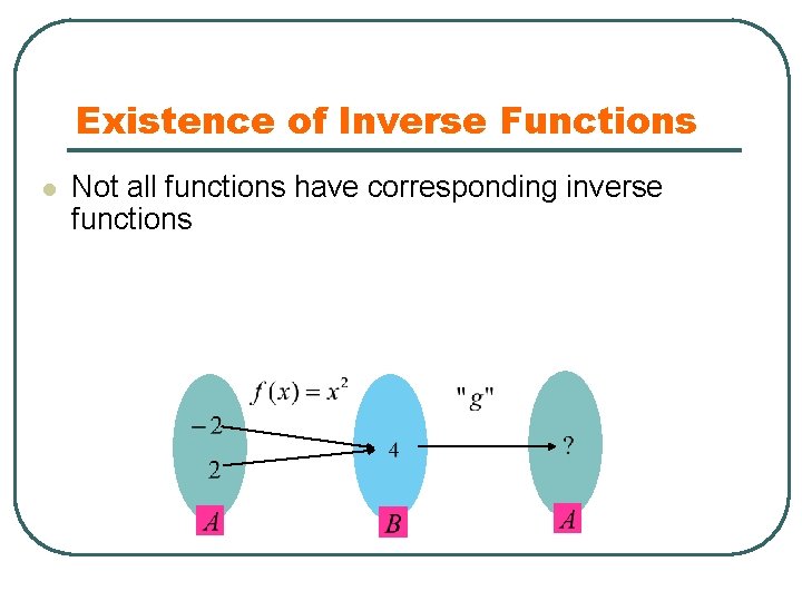 Existence of Inverse Functions l Not all functions have corresponding inverse functions 