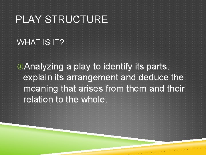 PLAY STRUCTURE WHAT IS IT? Analyzing a play to identify its parts, explain its