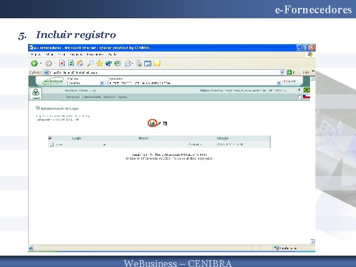 e-Fornecedores 5. Incluir registro 