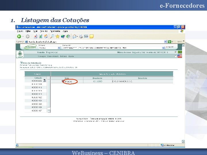 e-Fornecedores 1. Listagem das Cotações 