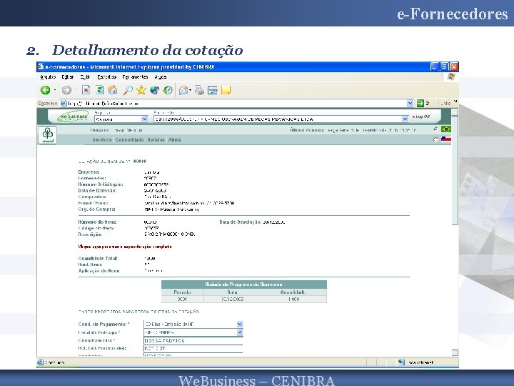 e-Fornecedores 2. Detalhamento da cotação 