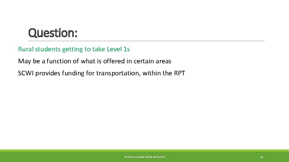 Question: Rural students getting to take Level 1 s May be a function of