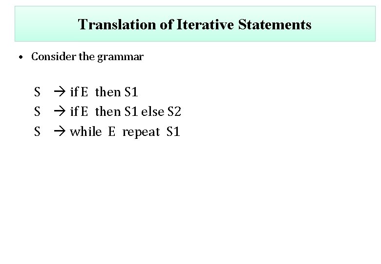 Translation of Iterative Statements • Consider the grammar S if E then S 1
