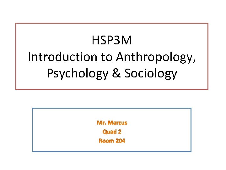 HSP 3 M Introduction to Anthropology, Psychology & Sociology 