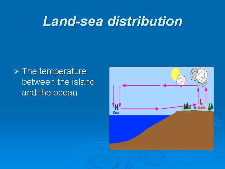 Land-sea distribution Ø The temperature between the island the ocean 