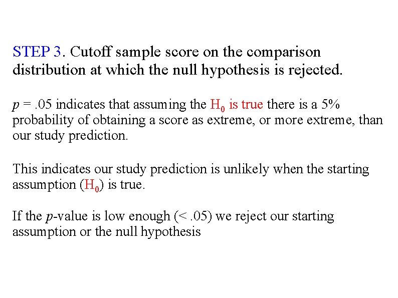 STEP 3. Cutoff sample score on the comparison distribution at which the null hypothesis