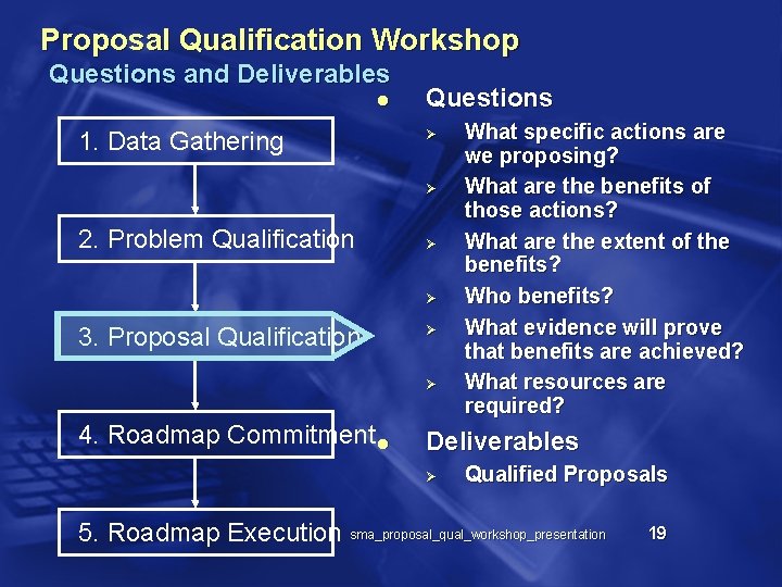 Proposal Qualification Workshop Questions and Deliverables l Questions Ø 1. Data Gathering Ø 2.