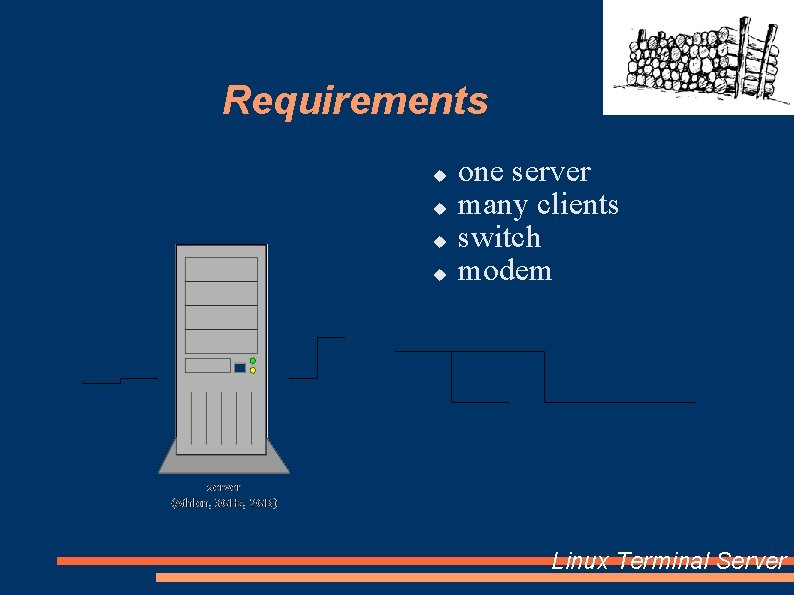 Requirements one server many clients switch modem Linux Terminal Server 