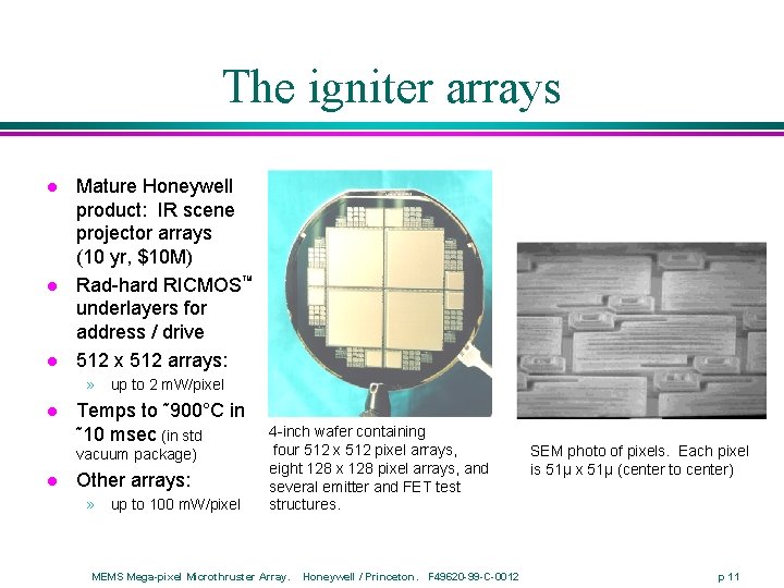 The igniter arrays l l l Mature Honeywell product: IR scene projector arrays (10