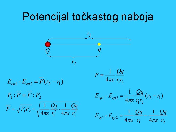 Potencijal točkastog naboja r 2 q Q r 1 