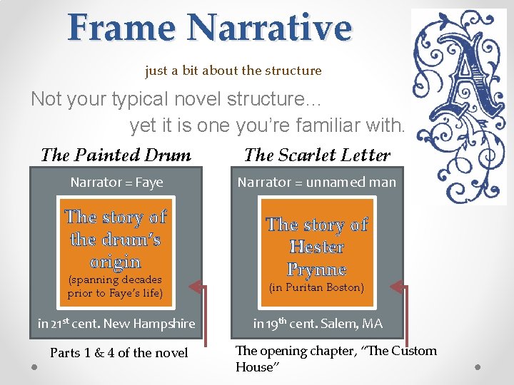 Frame Narrative just a bit about the structure Not your typical novel structure… yet