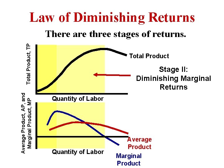 Law of Diminishing Returns Average Product, AP, and Marginal Product, MP Total Product, TP