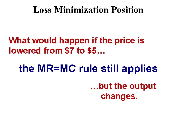 Loss Minimization Position What would happen if the price is lowered from $7 to