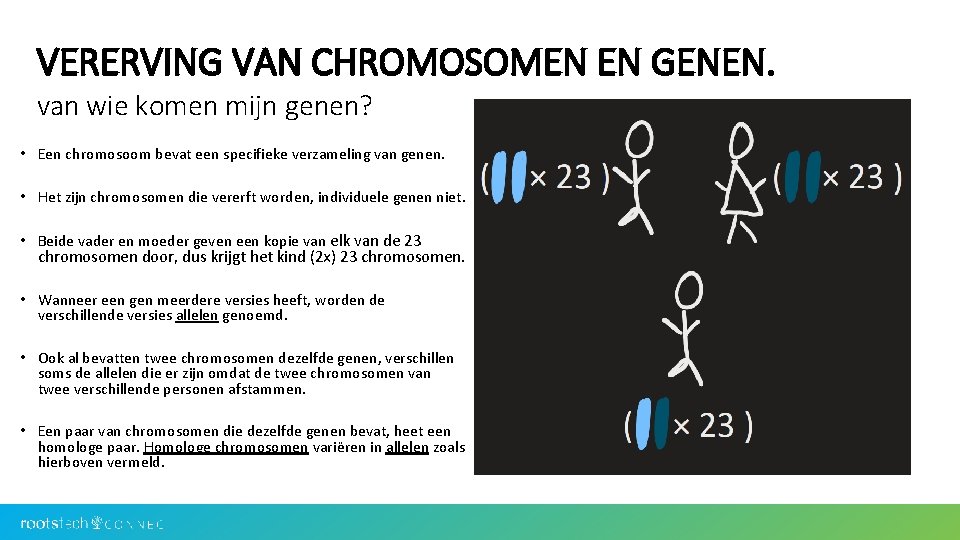 VERERVING VAN CHROMOSOMEN EN GENEN. van wie komen mijn genen? • Een chromosoom bevat