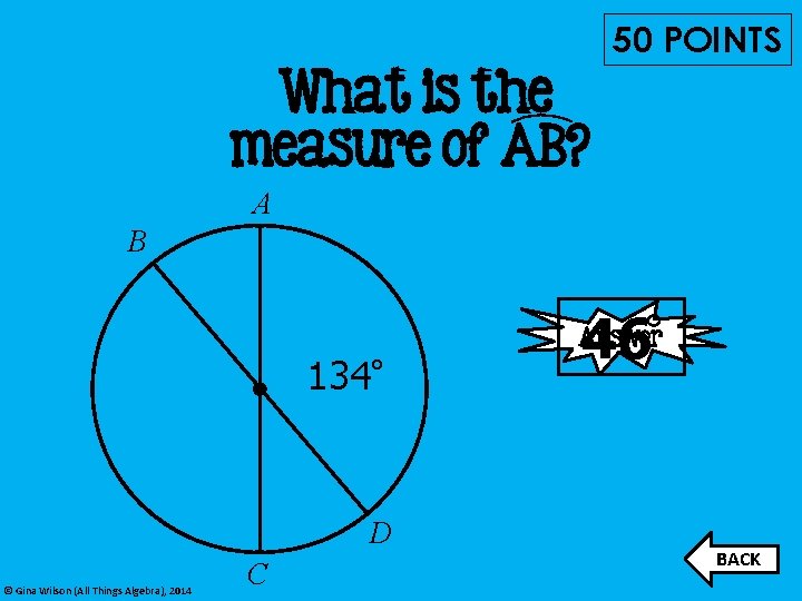 What is the measure of AB? 50 POINTS A B 134° D © Gina