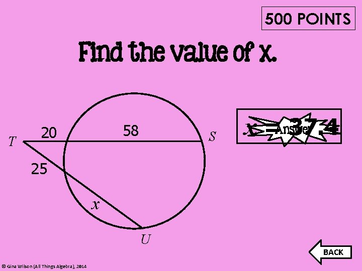 500 POINTS Find the value of x. T 58 20 S x =Answer 37.