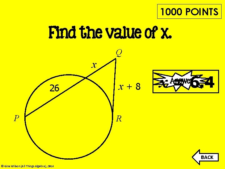 1000 POINTS Find the value of x. Q x 26 P x+8 x =
