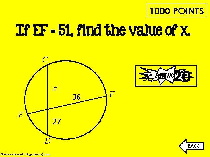 1000 POINTS If EF = 51, find the value of x. C x =