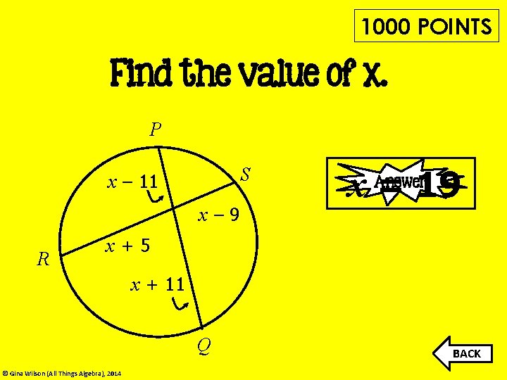 1000 POINTS Find the value of x. P S x – 11 x– 9