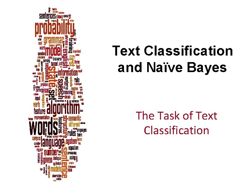 Text Classification and Naïve Bayes The Task of Text Classification Text Classification and Naïve Bayes The Task of Text Classification