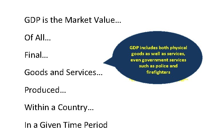 GDP is the Market Value… Of All… Final… Goods and Services… Produced… Within a