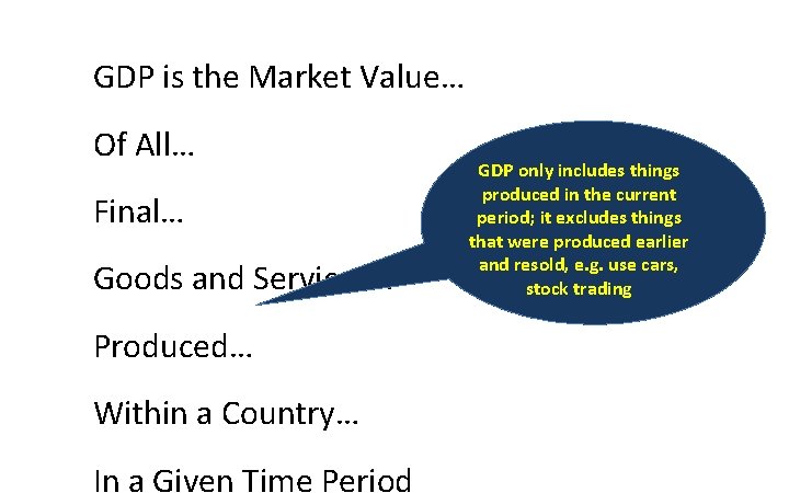 GDP is the Market Value… Of All… Final… Goods and Services… Produced… Within a