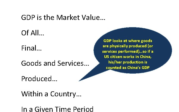 GDP is the Market Value… Of All… Final… Goods and Services… Produced… Within a