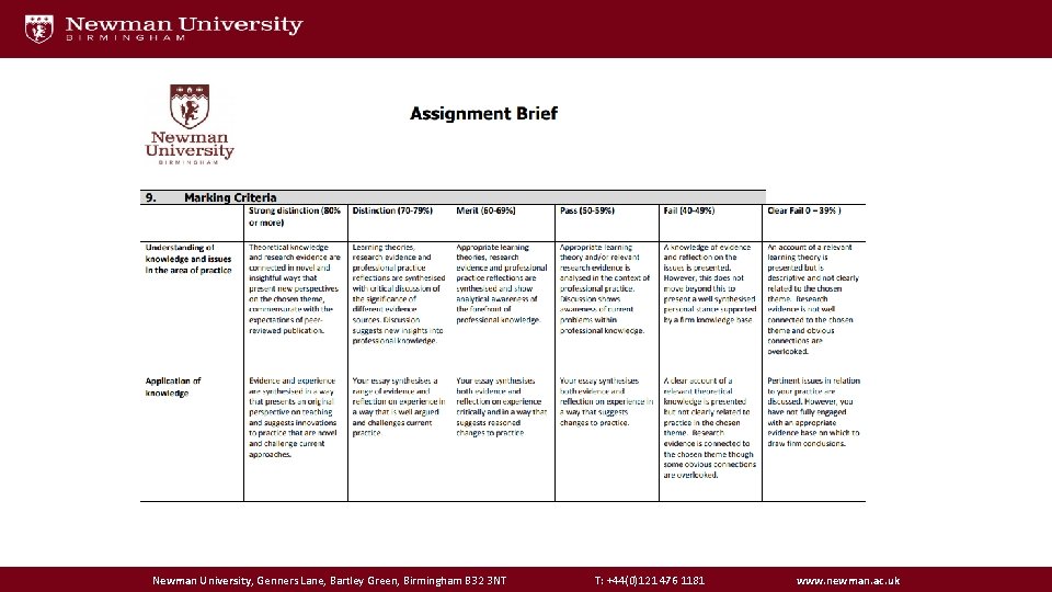 Newman University, Genners Lane, Bartley Green, Birmingham B 32 3 NT T: +44(0)121 476