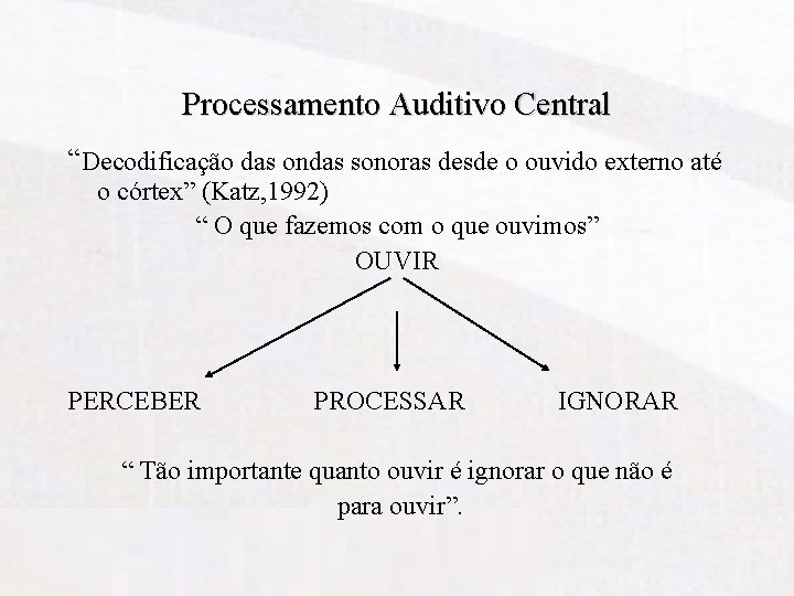 Processamento Auditivo Central “Decodificação das ondas sonoras desde o ouvido externo até o córtex”