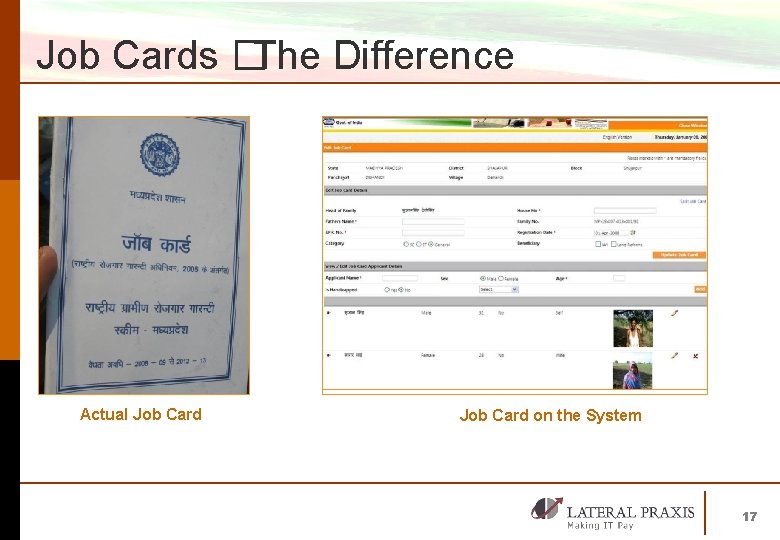 Job Cards �The Difference Actual Job Card on the System 17 