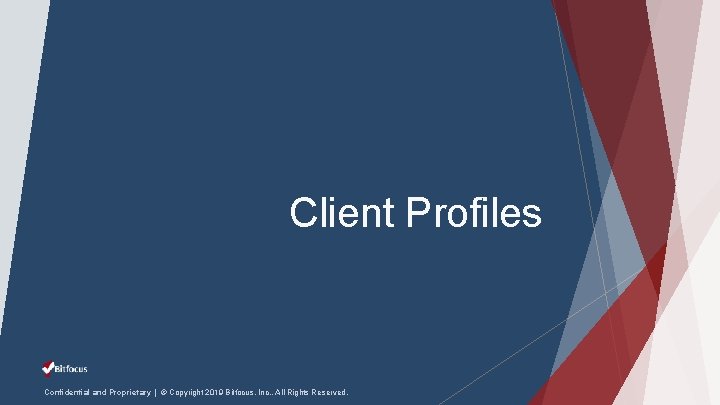 Client Profiles Confidential and Proprietary | © Copyright 2019 Bitfocus, Inc. , All Rights