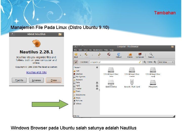 Tambahan Manajemen File Pada Linux (Distro Ubuntu 9. 10) Windows Browser pada Ubuntu salah