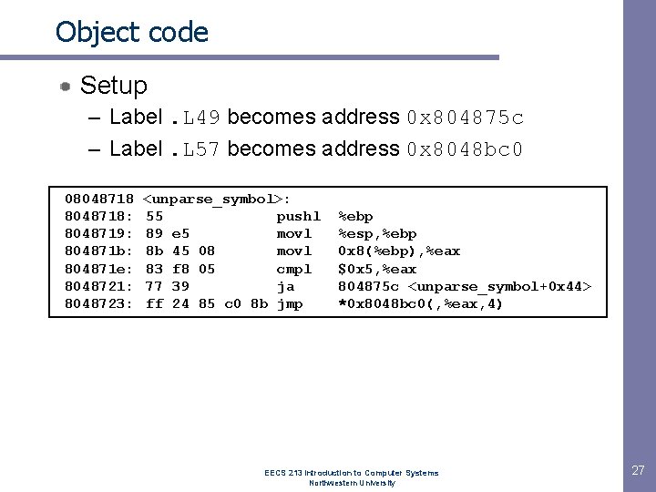 Object code Setup – Label. L 49 becomes address 0 x 804875 c – Object code Setup – Label. L 49 becomes address 0 x 804875 c –