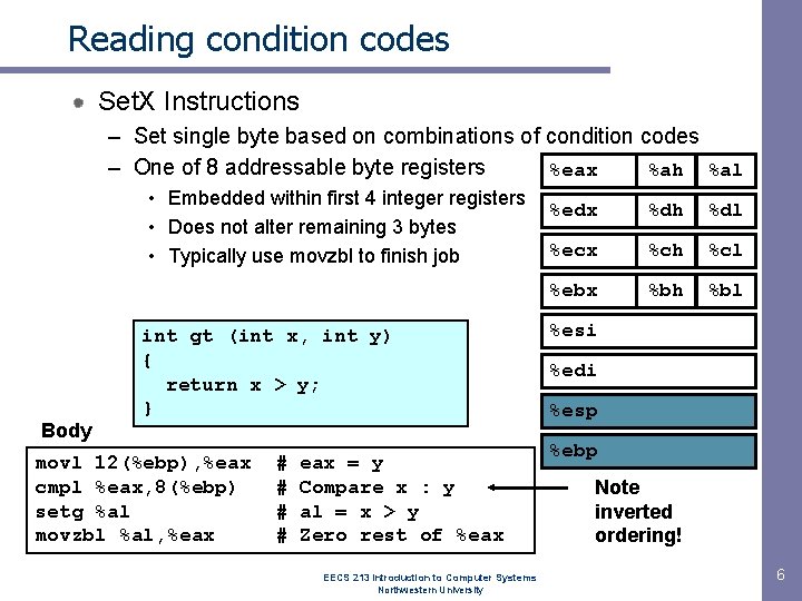Reading condition codes Set. X Instructions – Set single byte based on combinations of Reading condition codes Set. X Instructions – Set single byte based on combinations of