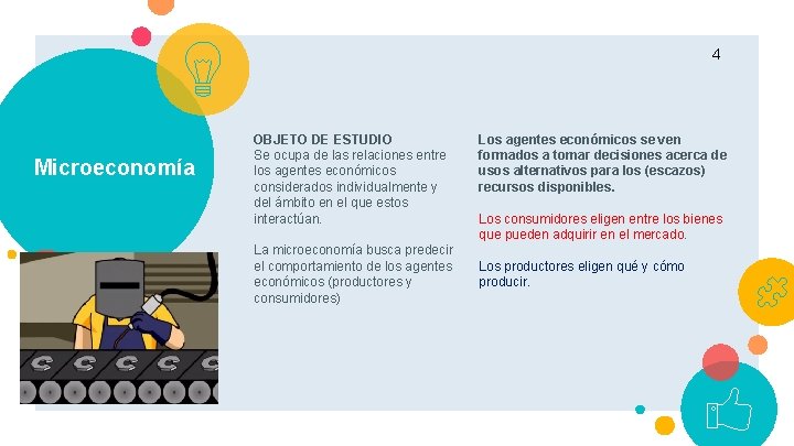 4 Microeconomía OBJETO DE ESTUDIO Se ocupa de las relaciones entre los agentes económicos