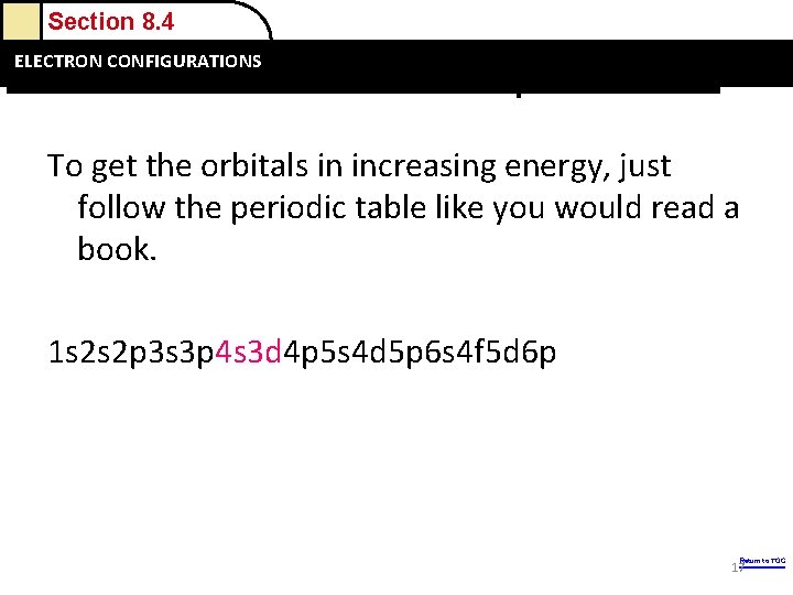 Section 8. 4 and Sizes Aufbau’s Principle ELECTRON Ions: CONFIGURATIONS Electron Configurations To get Section 8. 4 and Sizes Aufbau’s Principle ELECTRON Ions: CONFIGURATIONS Electron Configurations To get