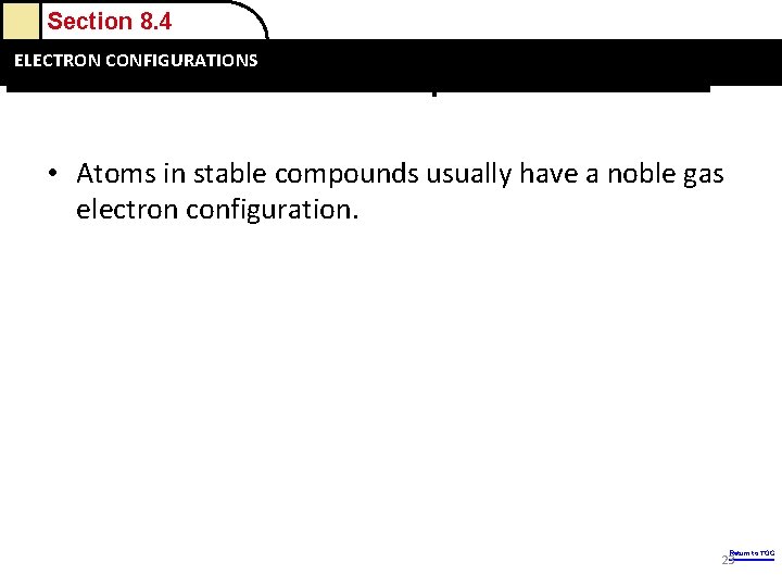 Section 8. 4 and Sizes Stable Compounds ELECTRON Ions: CONFIGURATIONS Electron Configurations • Atoms Section 8. 4 and Sizes Stable Compounds ELECTRON Ions: CONFIGURATIONS Electron Configurations • Atoms