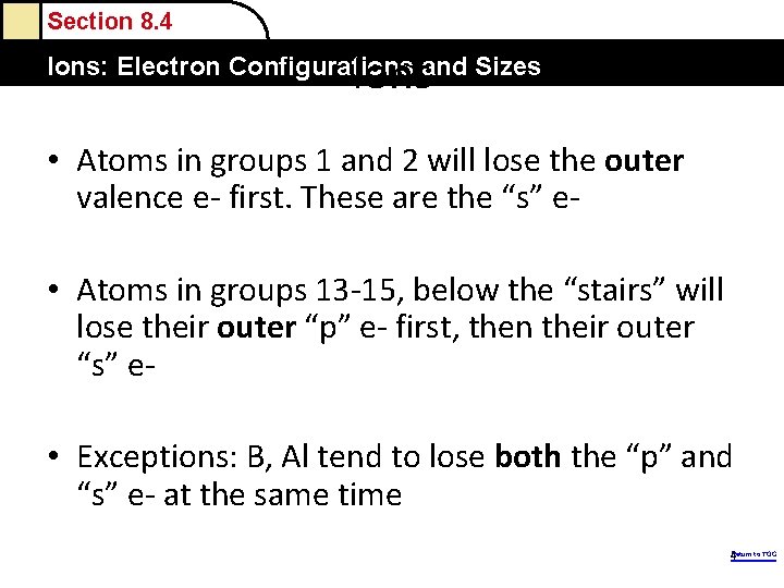Section 8. 4 Ions: Electron Configurations and Sizes • Atoms in groups 1 and Section 8. 4 Ions: Electron Configurations and Sizes • Atoms in groups 1 and
