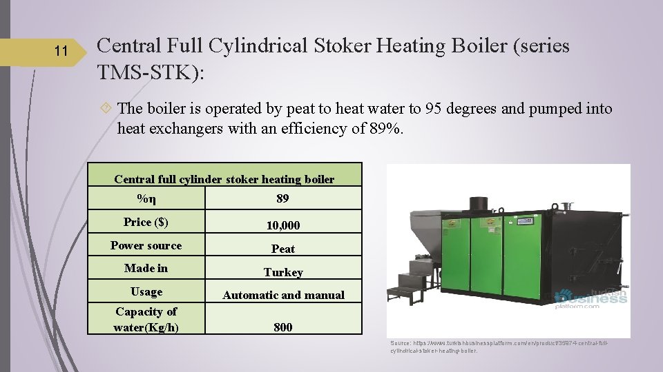 11 Central Full Cylindrical Stoker Heating Boiler (series TMS-STK): The boiler is operated by