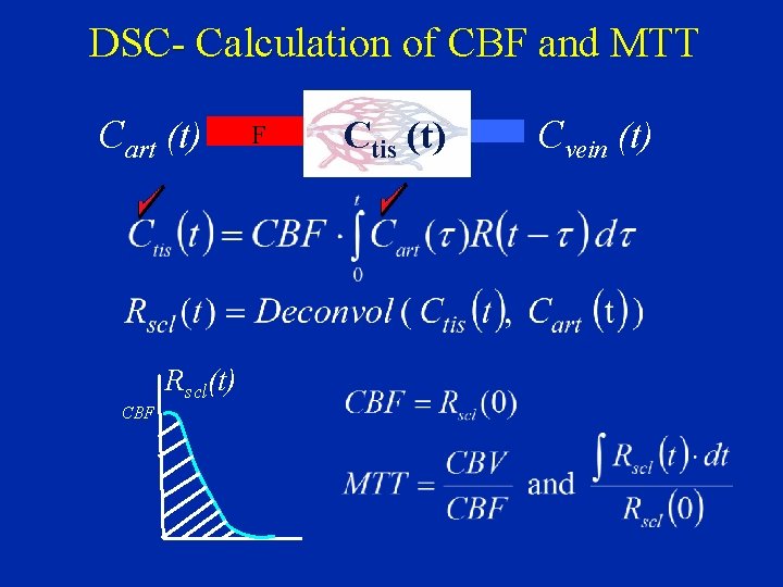 DSC- Calculation of CBF and MTT Cart (t) Rscl(t) CBF F Ctis (t) Cvein