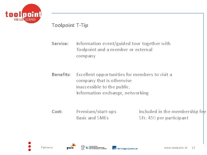 Toolpoint T-Tip Service: Information event/guided tour together with Toolpoint and a member or external
