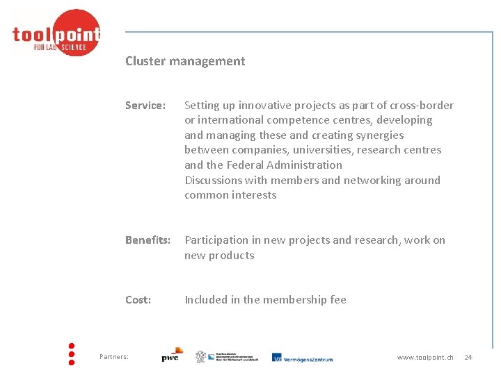Cluster management Service: Setting up innovative projects as part of cross-border or international competence