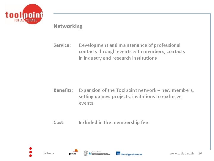 Networking Service: Development and maintenance of professional contacts through events with members, contacts in