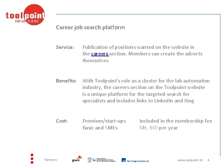 Career job search platform Service: Publication of positions wanted on the website in the