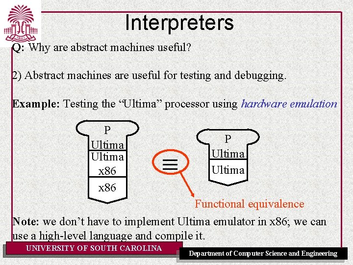 Interpreters Q: Why are abstract machines useful? 2) Abstract machines are useful for testing