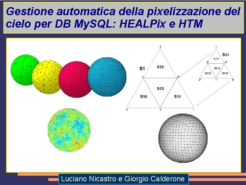 Gestione automatica della pixelizzazione del cielo per DB My. SQL: HEALPix e HTM Luciano