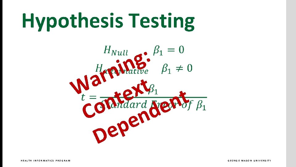 Hypothesis Testing : g n i n r a W text t n n Hypothesis Testing : g n i n r a W text t n n