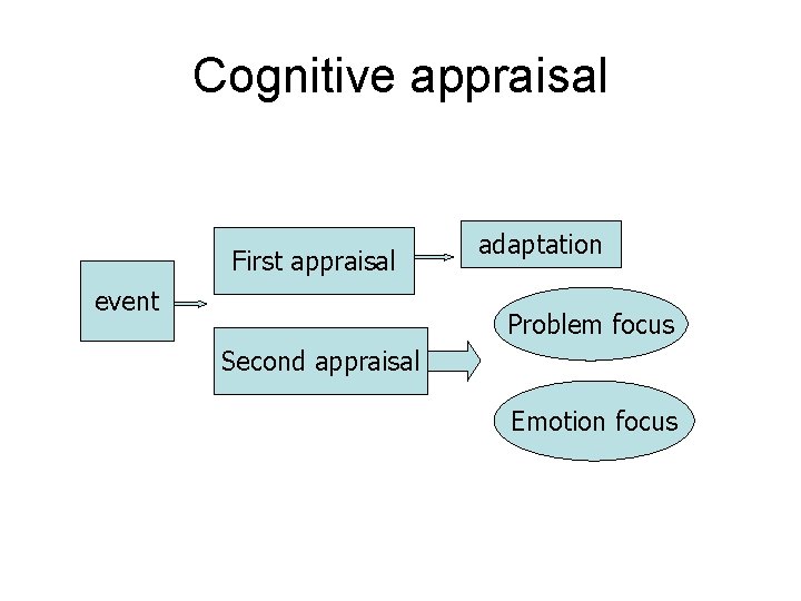 Cognitive appraisal First appraisal event adaptation Problem focus Second appraisal Emotion focus 